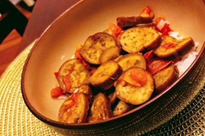 Indian spiced eggplant on a plate