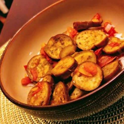 Indian spiced eggplant on a plate