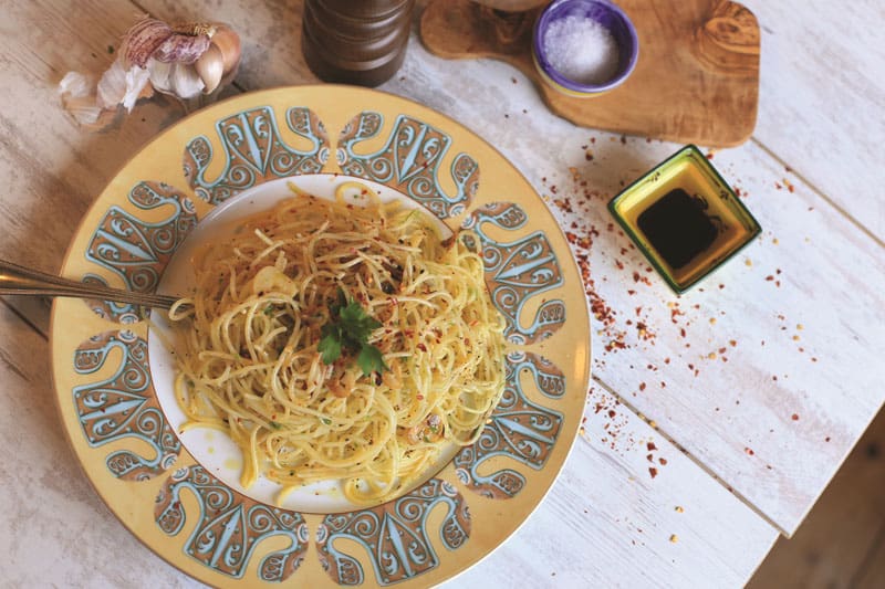 Spaghetti with Garlic Oil on a plate