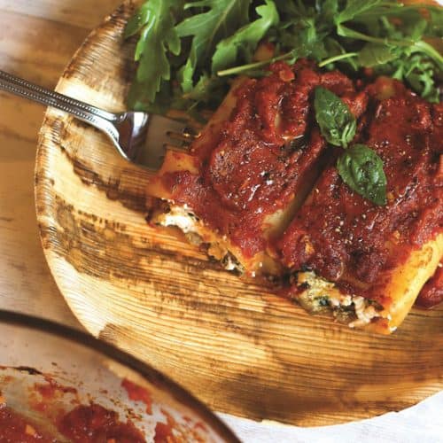 Zucchini Mushroom Cannelloni served on a plate