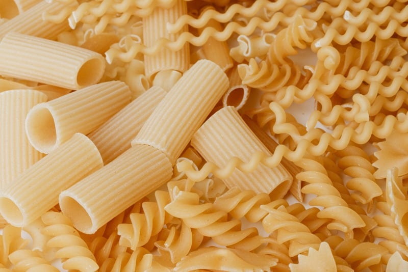 A mix of dried pasta jumbled together