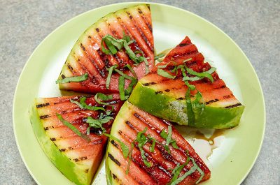 Basil Balsamic Grilled Watermelon on plate