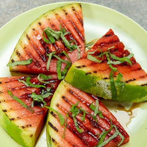 Basil Balsamic Grilled Watermelon on plate