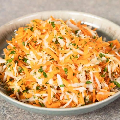 Crunchy Turnip & Carrot Salad in a bowl
