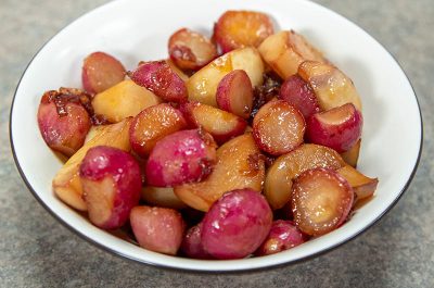 Sweet Glazed Turnips & Radishes in a bowl
