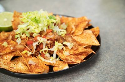 Tex-Mex Jackfruit Nachos on plate