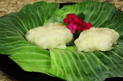 Cauliflower Spring Roll on a bed of leaves