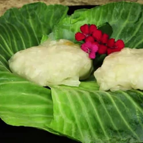 Cauliflower Spring Roll on a bed of leaves
